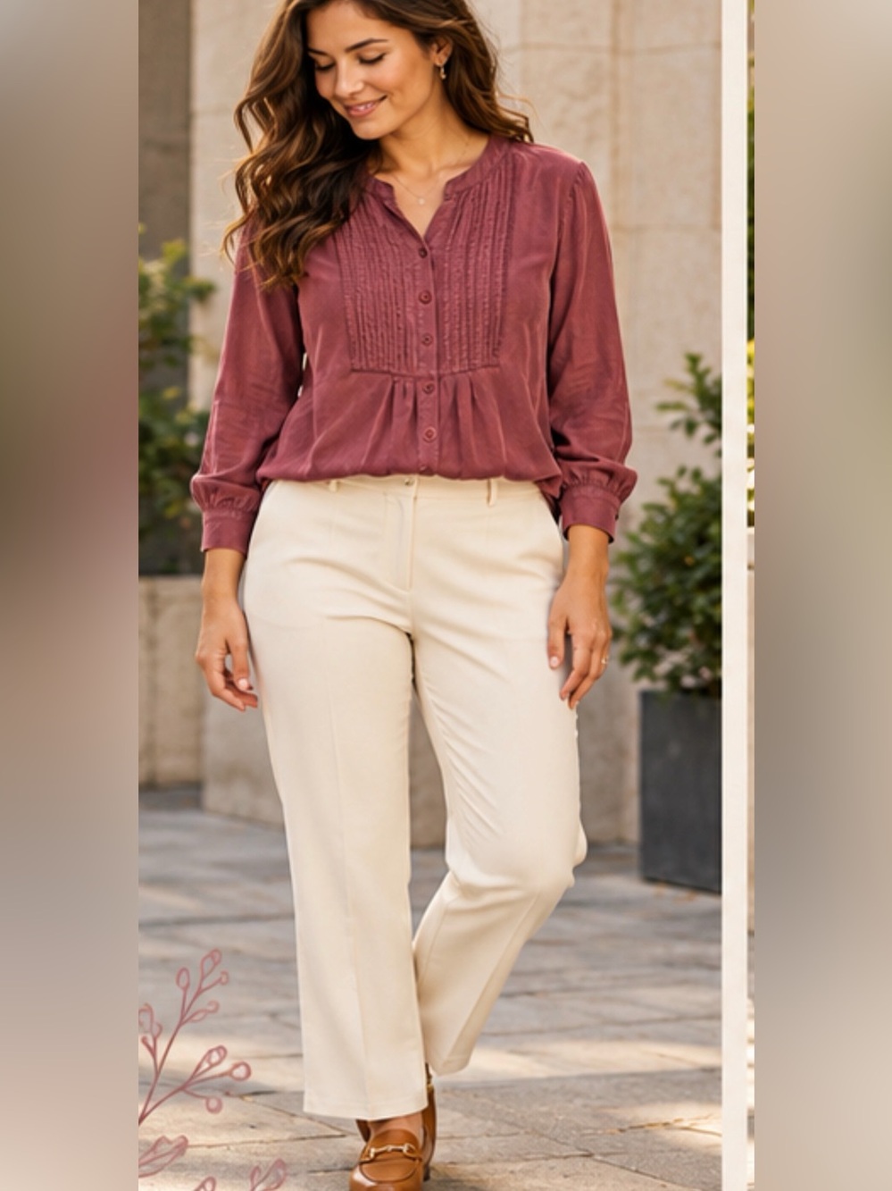 Pendleton Burgundy Tencel Pintuck Boho Blouse L